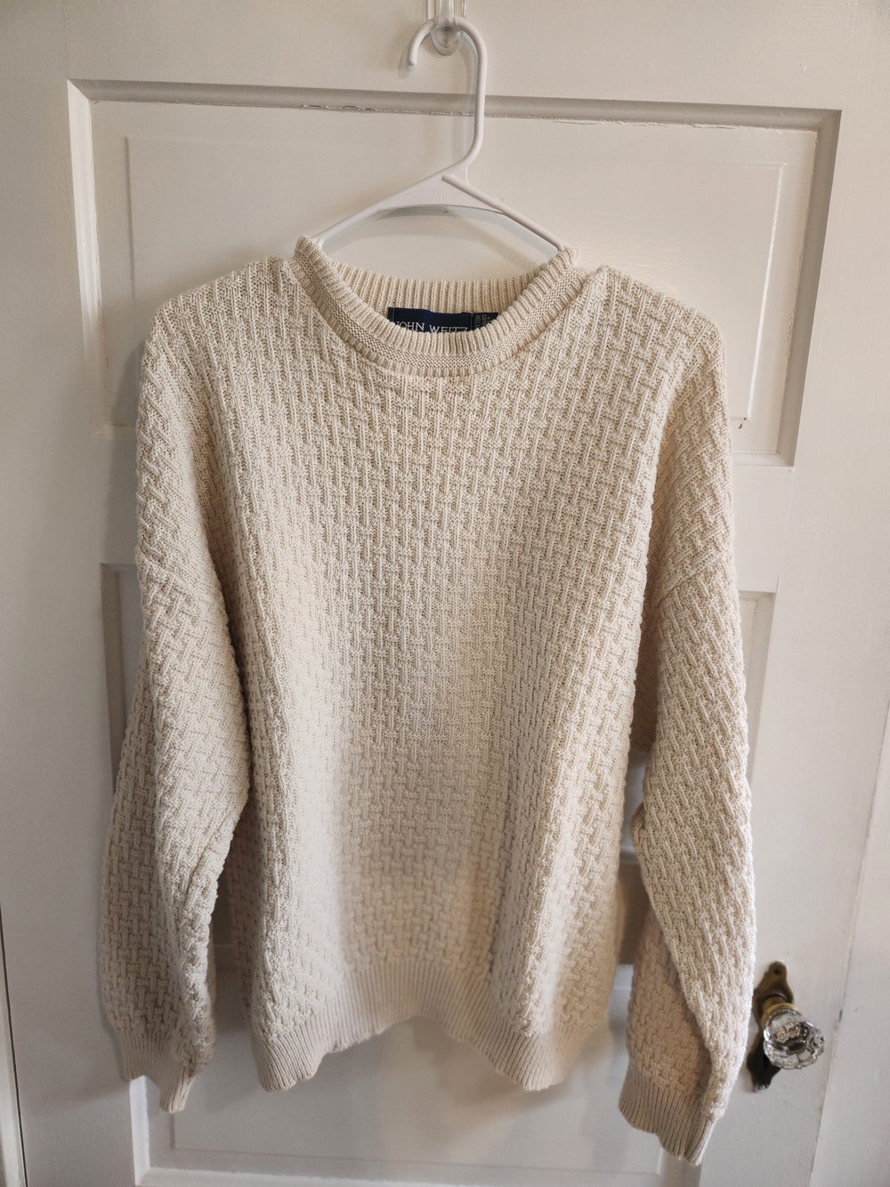 Vintage John Weitz Cream Textured Knit Sweater Made in USA Size M